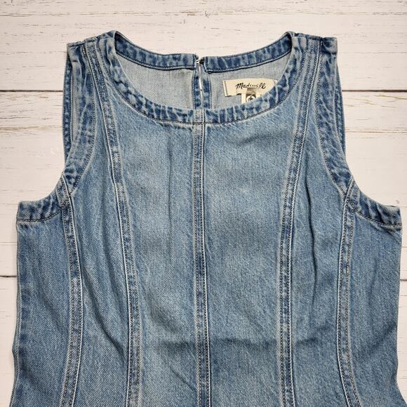 Madewell Circle Jean Mini Dress Airy Denim Fit and Flare Ashbury Medium Wash XS - Picture 5 of 11